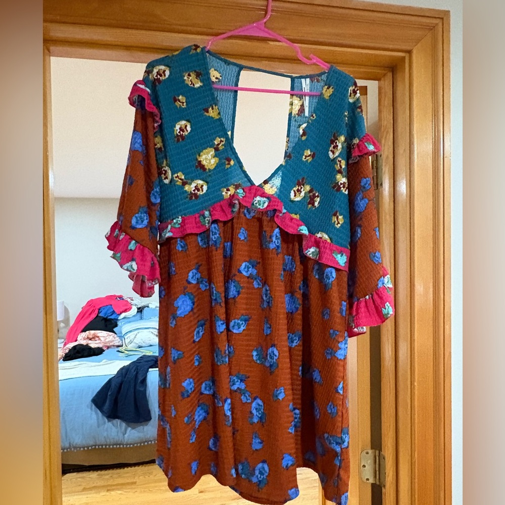 Anthropologie Teal Floral Dress